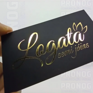 Cartão de Visita em Hot Stamping Couchê 300g 88x48 Colorido Frente e Verso Laminação Soft Touch e Hotstamping Dourado Frente Corte Reto 